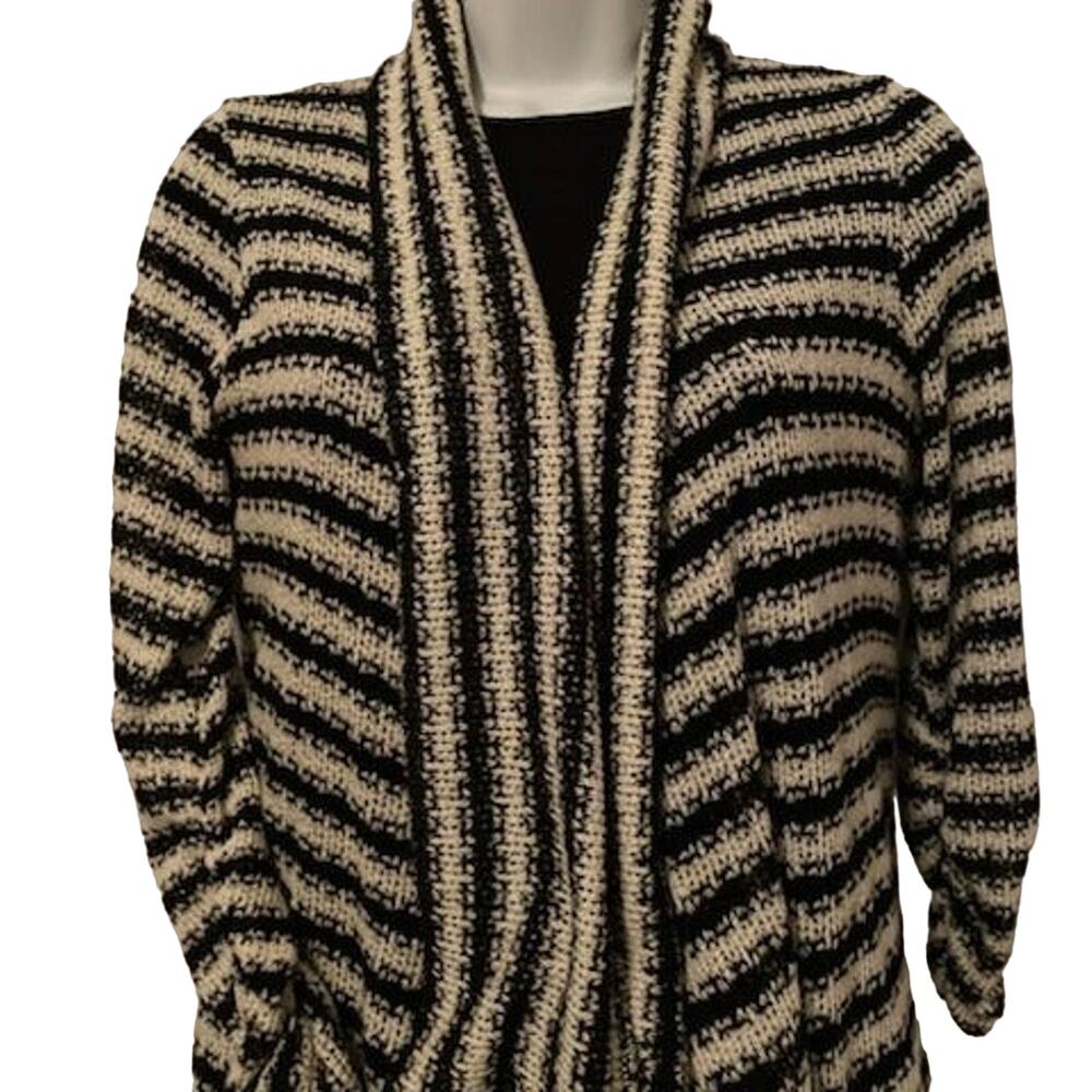 Mauve Size L Black/ Cream 3/4 Sleeve Cardigan